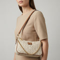Bolso Hombro Calvin Klein CK Beige con Monograma y Cadena Dorada – 100% Original